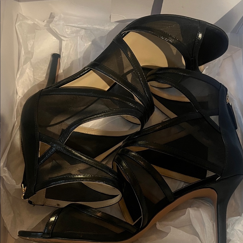 Nine West Black Strappy Mesh Heels